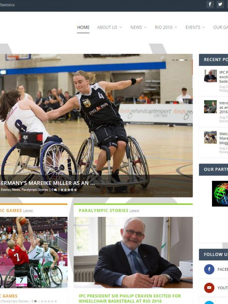 Screenshot of the International Wheelchair Basketball Federation's new website