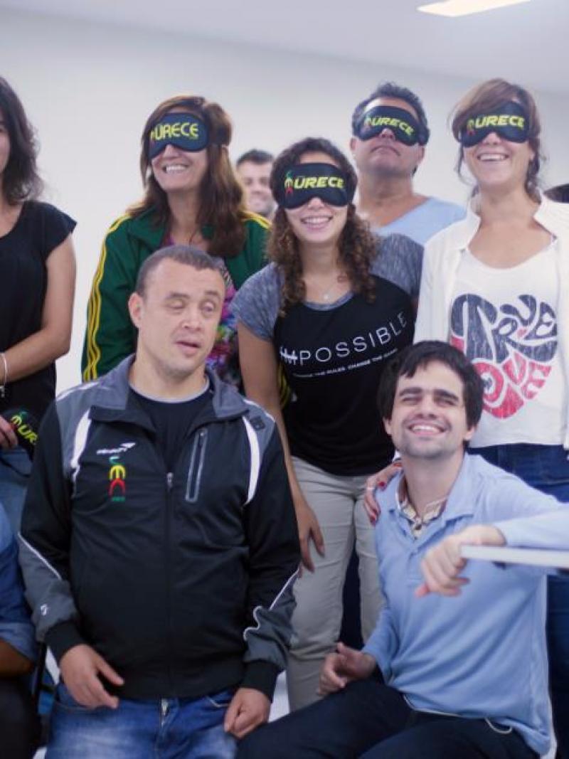 Rio 2016 Paralympic integration specialist Marcos Lima (seated, right) is helping to train the descriptive commentators.