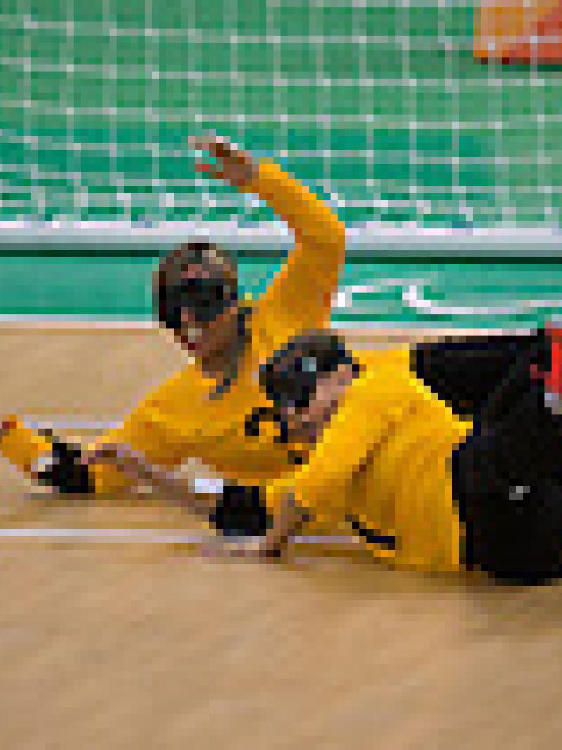 Simone Rocha and Ana Carolina Custodio (BRA) compete against USA in Goalball