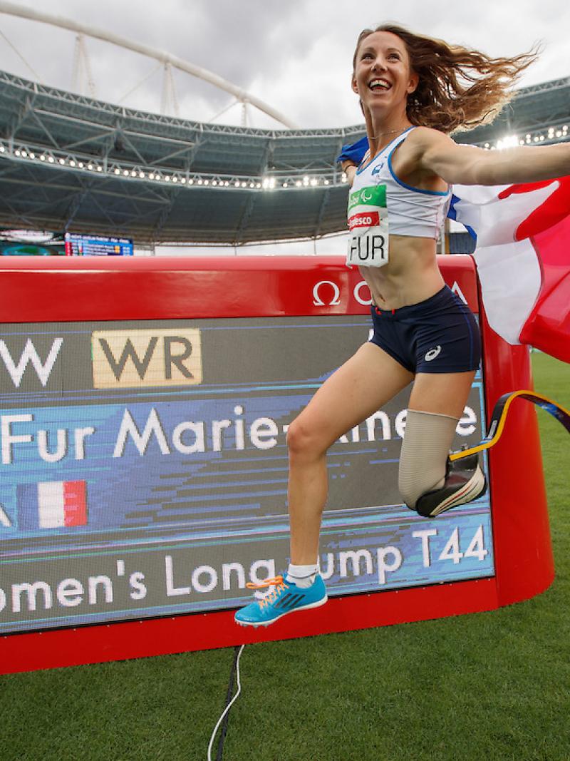 Marie-Amelie le Fur FRA sets a new world record to become the Gold Medal winner in the Women's Long Jump