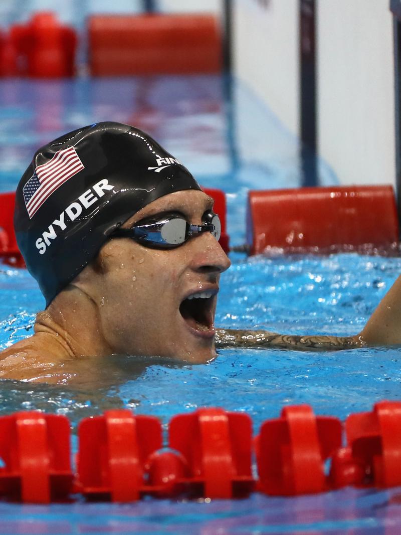 The USA's Bradley Snyder celebrates winning the men's 400m freestyle S11 at the Rio 2016 Paralympic Games.