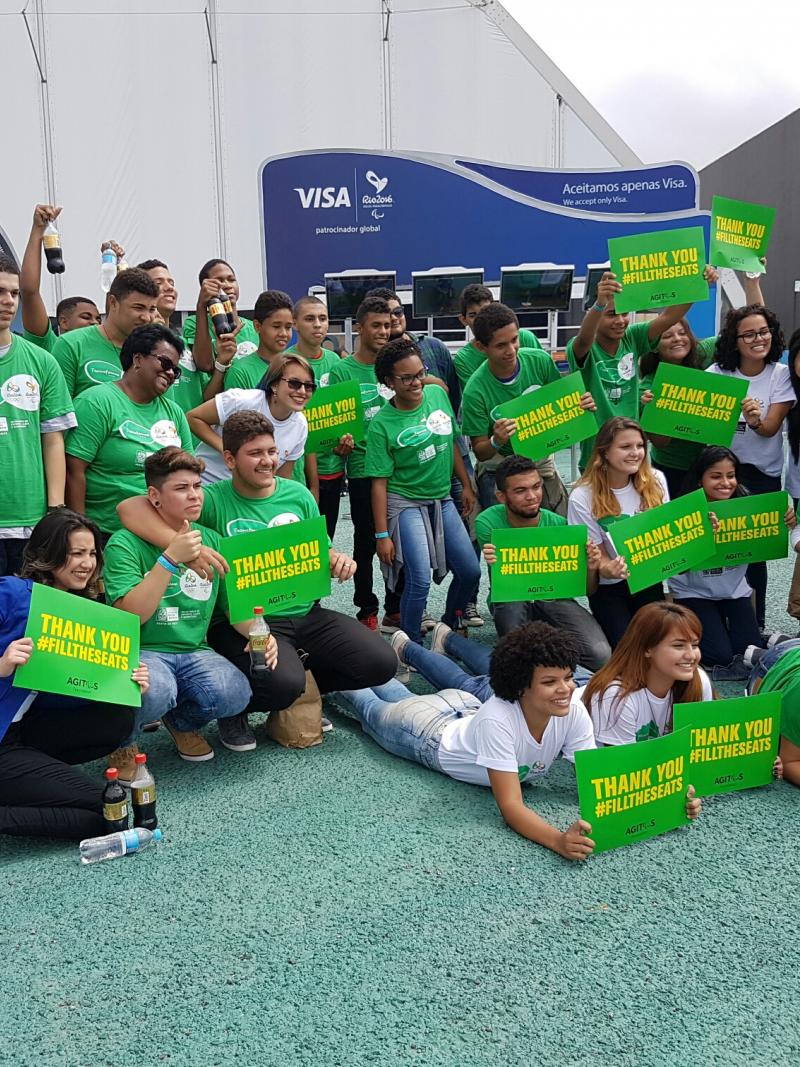 Children in the Rio 2016 Olympic Park enjoying the Paralympics as part of the #FilltheSeats campaign.