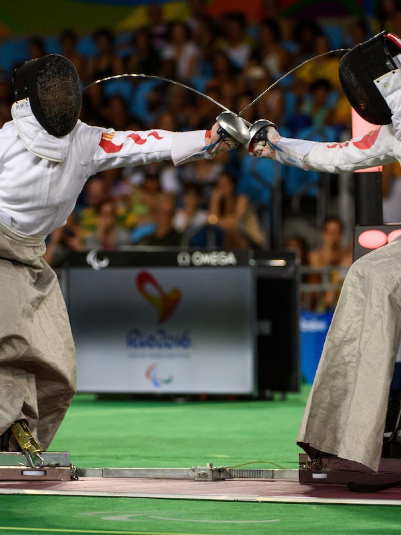Xufeng Zou CHN (right handed) wins the Gold Medal in wheelchair fencing