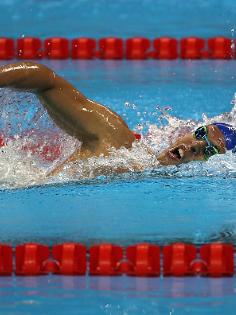 Matheus Souza of Brazil competes in the Men's 400m Freestyle - S11 at the Rio 2016 Paralympic Games.