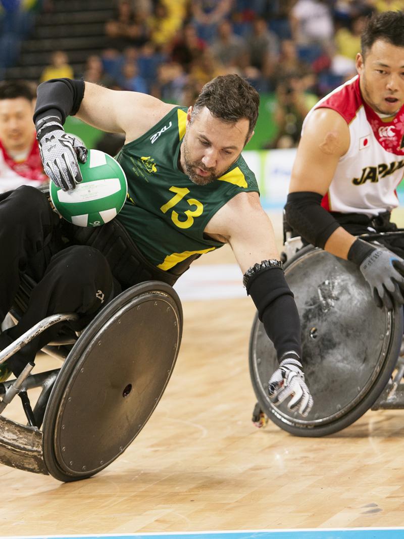 Cameron Carr playing for Australia against Japan in Wheelchair Rugby in Rio