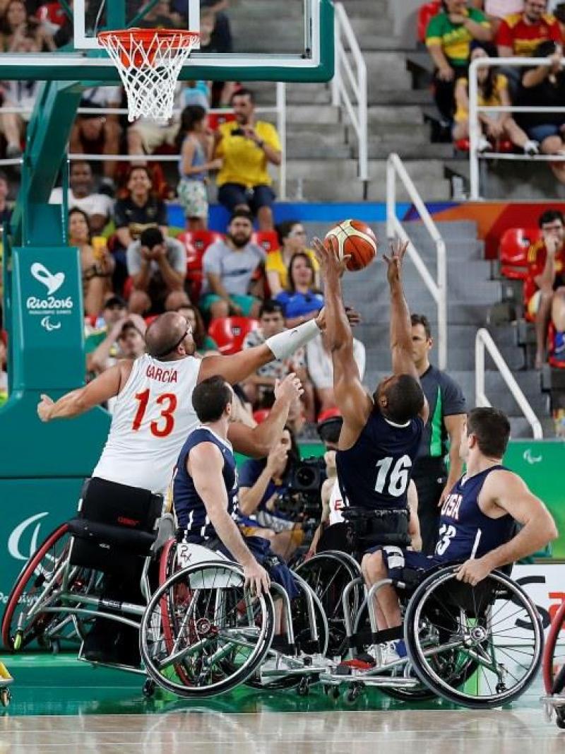 Wheelchair Basketball match between Spain and USA at the Rio 2016 Paralympic Games.