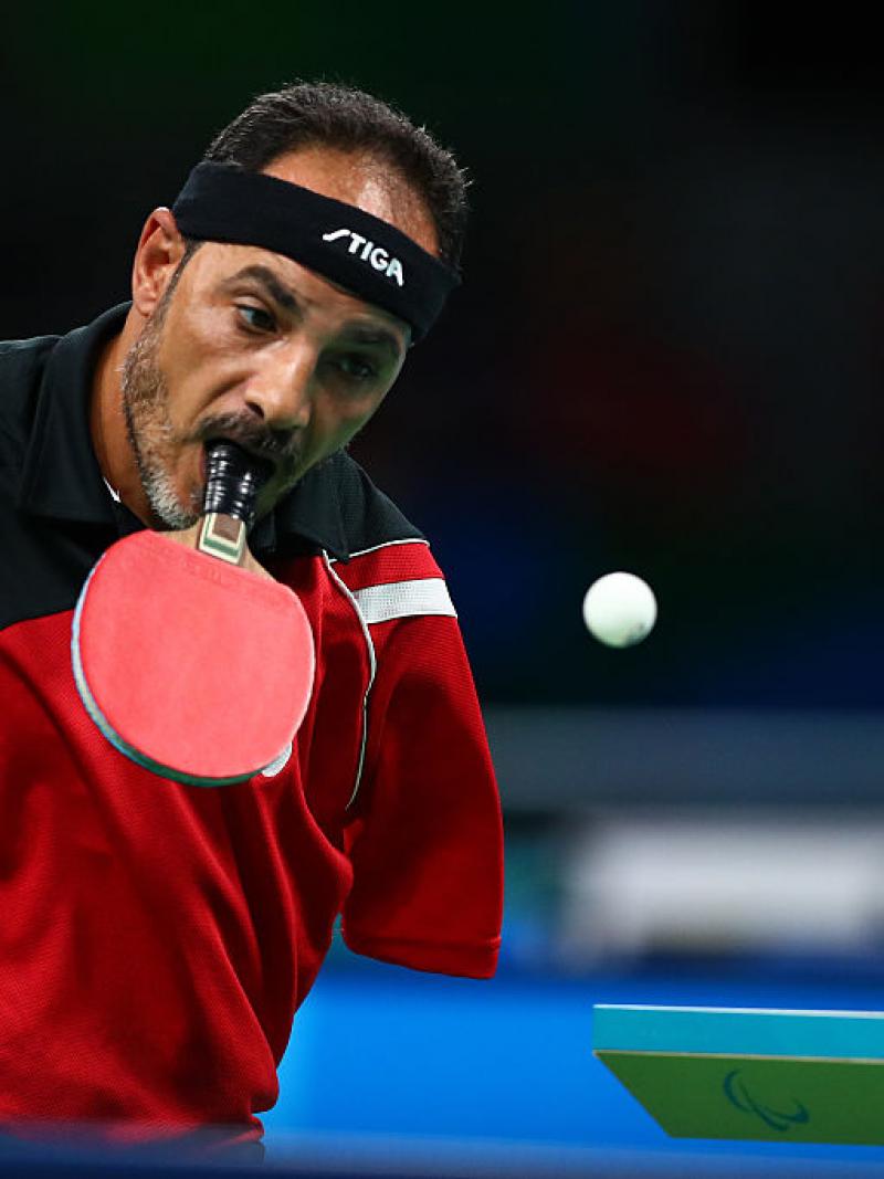 Ibrahim Hamadtou of Egypt competes in the men's singles Table Tennis - Class 6 at the Rio 2016 Paralympic Games.