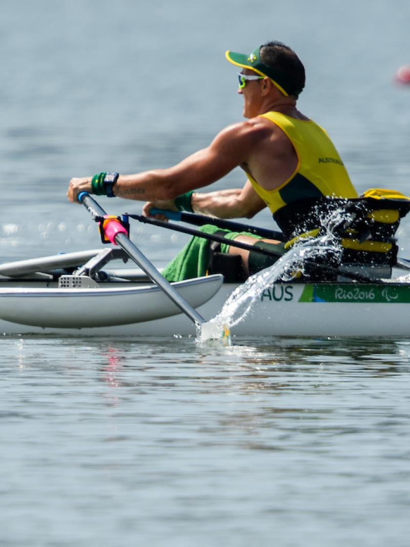Erik Horrie of Australia competes in the AS Men's Single Scu. - ASM1x Final A at the Rio 2016 Paralympic Games.