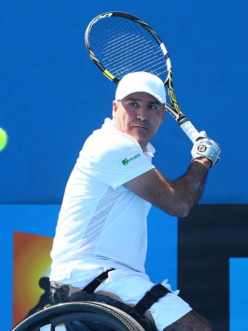Stephane Houdet of France in action in his Men's Wheelchair Singles Final against Shingo Kunieda of Japan during the Australian Open 2015 Wheelchair Championships 