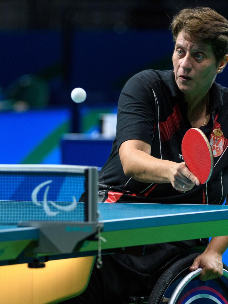 Borislava Peric-Rankovic SRB vs Miao Zhang CHN in the Women's Singles - Cl 4 Gold Medal Match at the Riocentro - Pavilion 3.