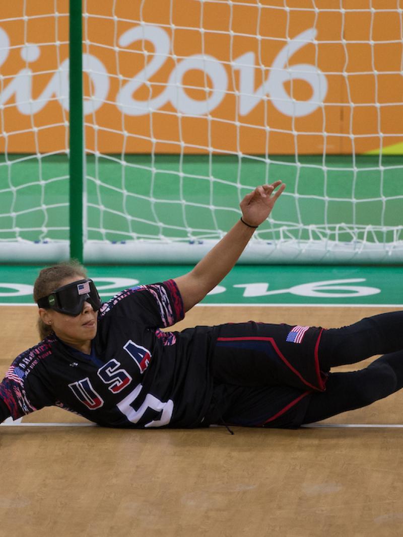 Amanda Dennis USA in action during the Goalball Women's Preliminary Group C match between the United States of America and Brazil at Future Arena