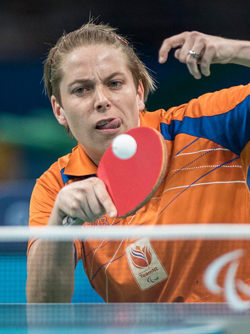 Dutch table tennis player playing the ball