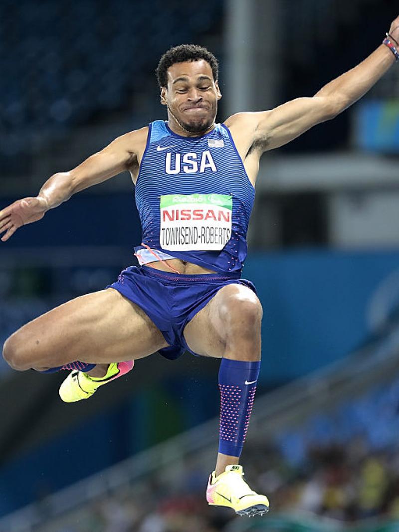 Roderick Townsend-Roberts of United States competes during the Men's Long Jump T47 final at Olympic Stadium on day 7 of the Rio 2016 Paralympic Games