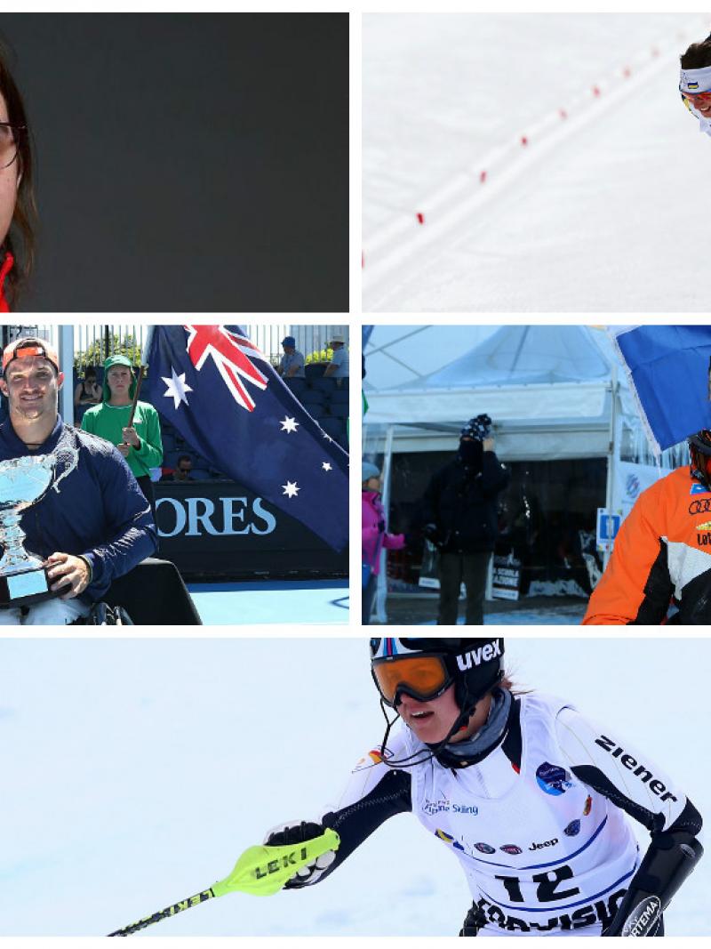 Collage of five images of athletes