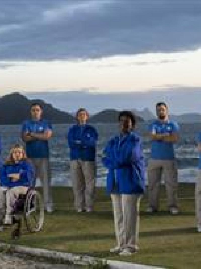 The Rio 2016 Pioneer Volunteers group photographed during the filming of the campaign.