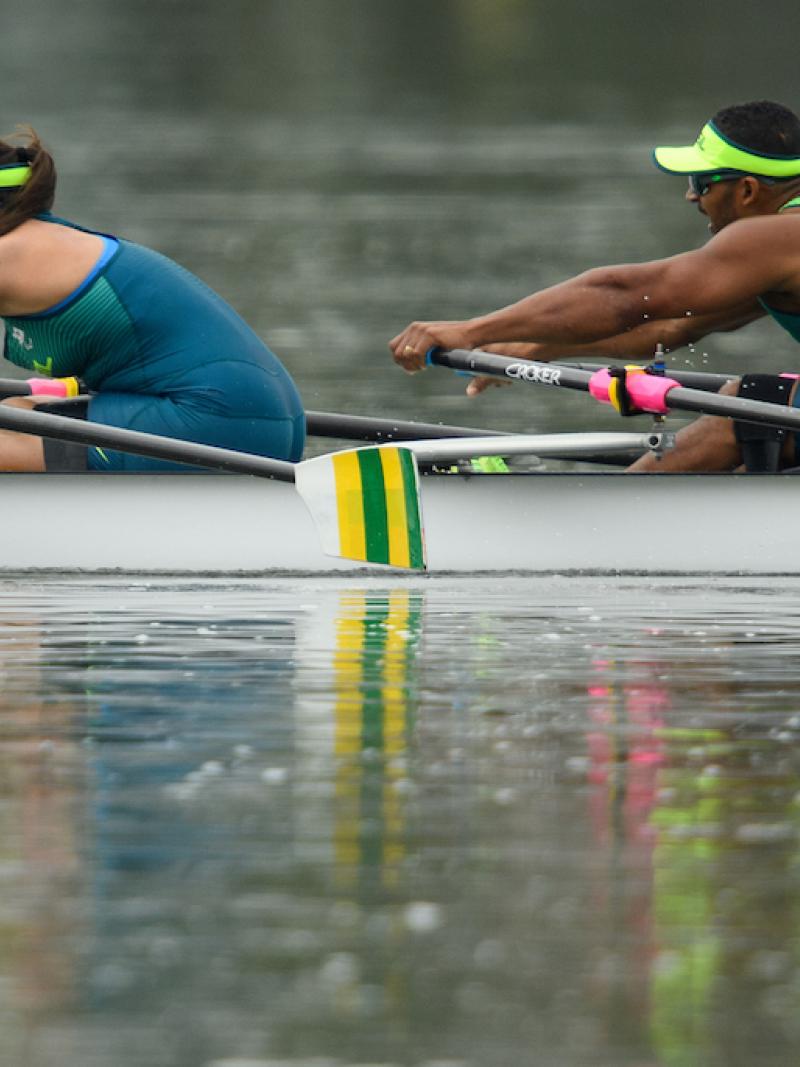 Michel Pessanha BRA and Josiane Lima BRA winning the TA Mixed Double Sculls - TAMix2x Final B at the Rio 2016 Paralympic Games.