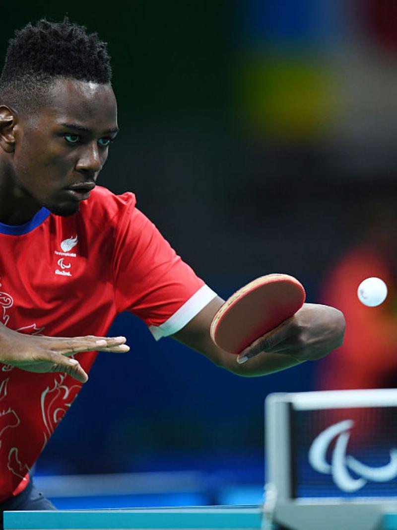 Ashley Facey Thompson of Great Britain competes in the Men's singles Table Tennis - Class 9 at the Rio 2016 Paralympic Games. 