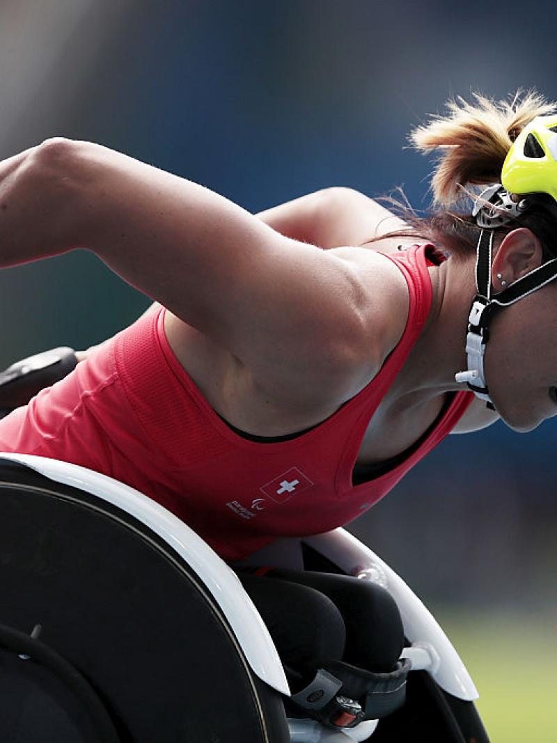 Manuela Schaer of Switzerland competes in the 800 meter - T54 Round 1 at the Rio 2016 Paralympic Games.