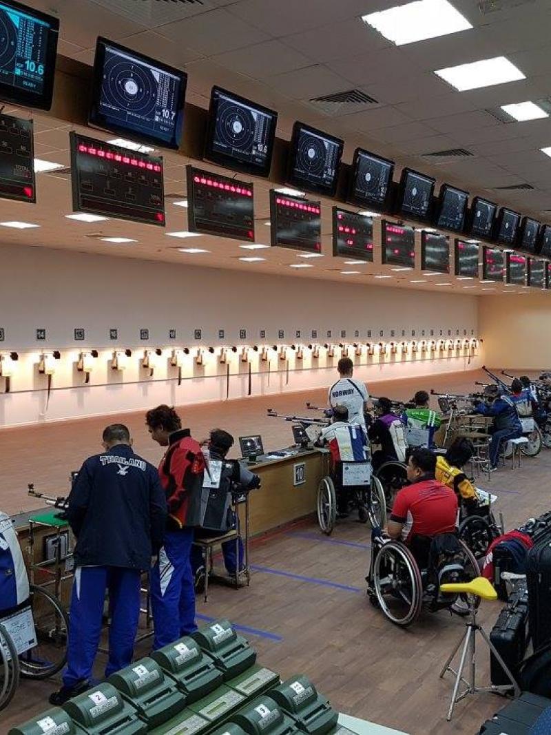 Para sport shooters take aim on the rifle range