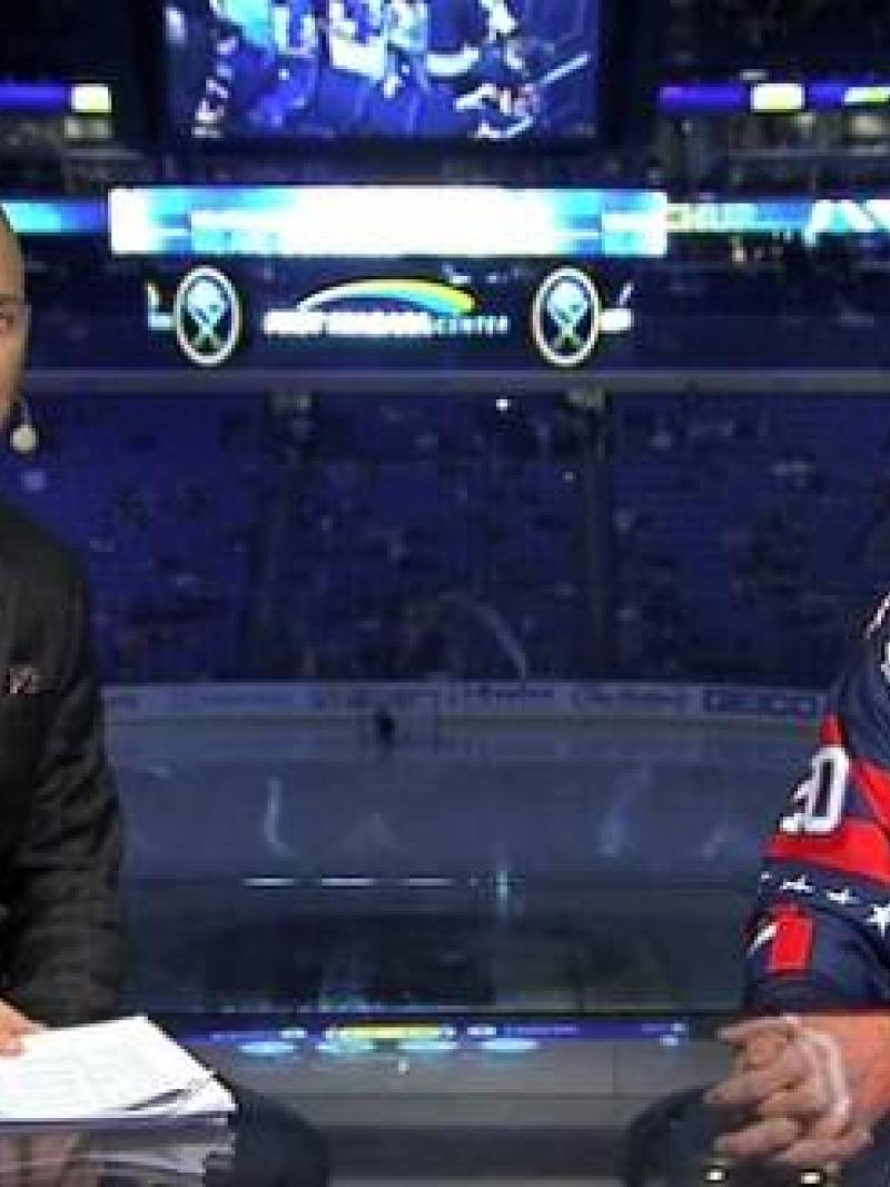 An ice sledge hockey player is interviewed live on TV