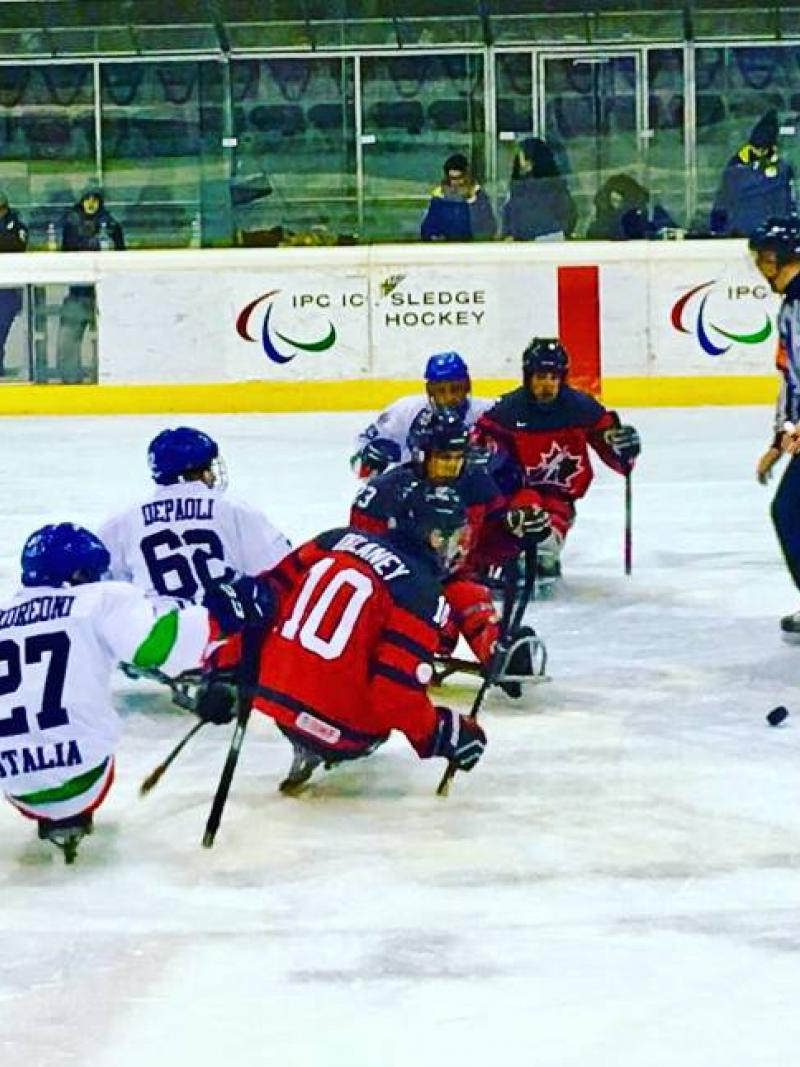 Para ice hockey players on the ice