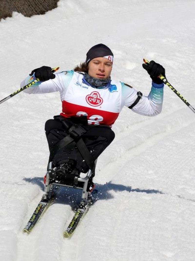 Anja Wicker competes at the Para Nordic skiing World Cup in PyeongChang, South Korea.