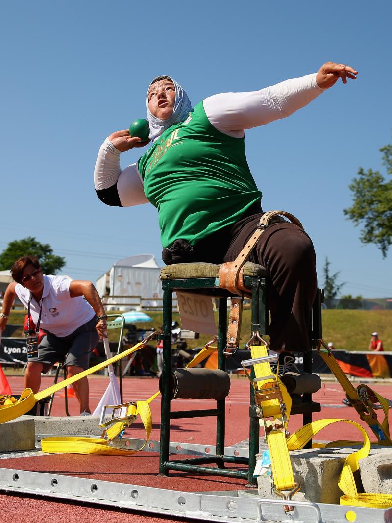 Algeria's Nadia Medjmedj throws in the women's shot put F55/56/57 at the 2013 IPC Athletics World Championships in Lyon, France.