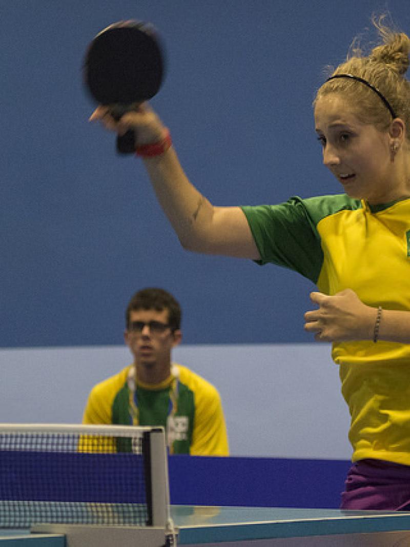Brazilian table tennis player Danielle Rauen in action at the Sao Paulo 2017 Youth Parapan American Games.