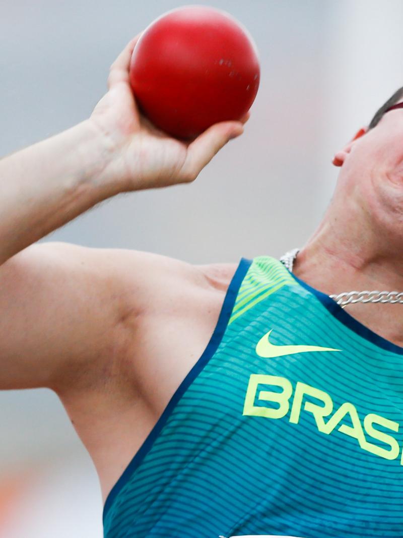 Alessandro Rodrigo da Silva of Brazil competes at men's shot put qualifying at the World Para Athletics Grand Prix in Sao Paulo, Brazil.