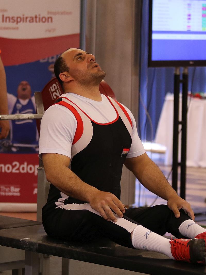 Egypt's Mohamed Elelfat in action at the 2017 World Para Powerlifting World Cup in Eger, Hungary.