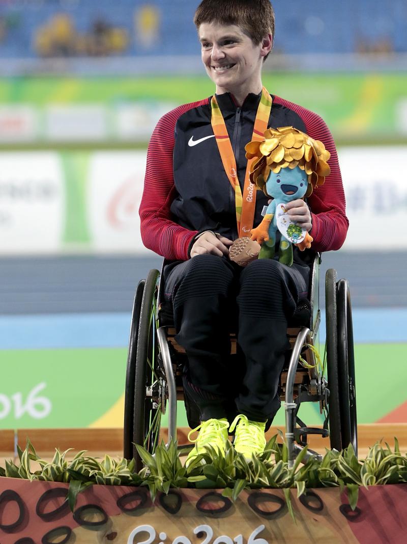 The USA's Cassie Mitchell won a bronze medal in the women's club throw F51 at Rio 2016.