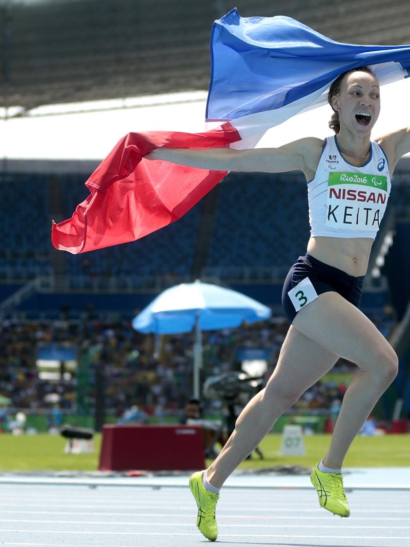 France's Nantenin Keita celebrates victory in the women's 400m T13 final at the Rio 2016 Paralympic Games.
