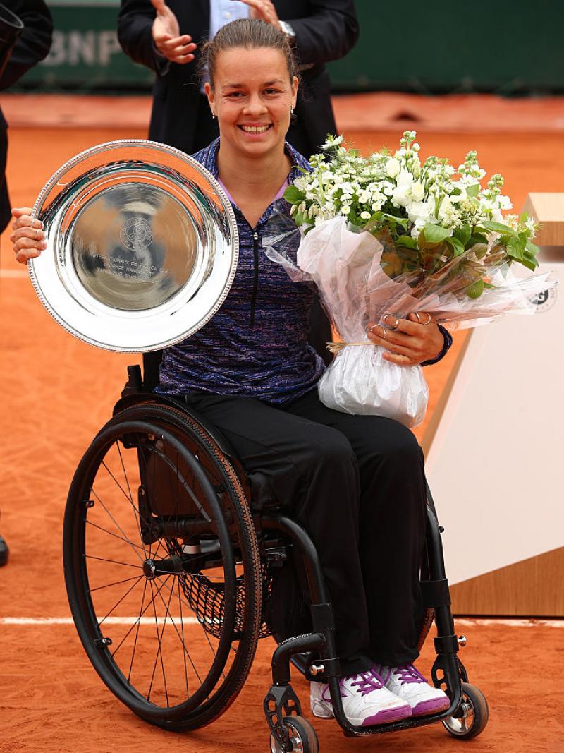 Dutch player Buis with singles trophy at Roland Garros