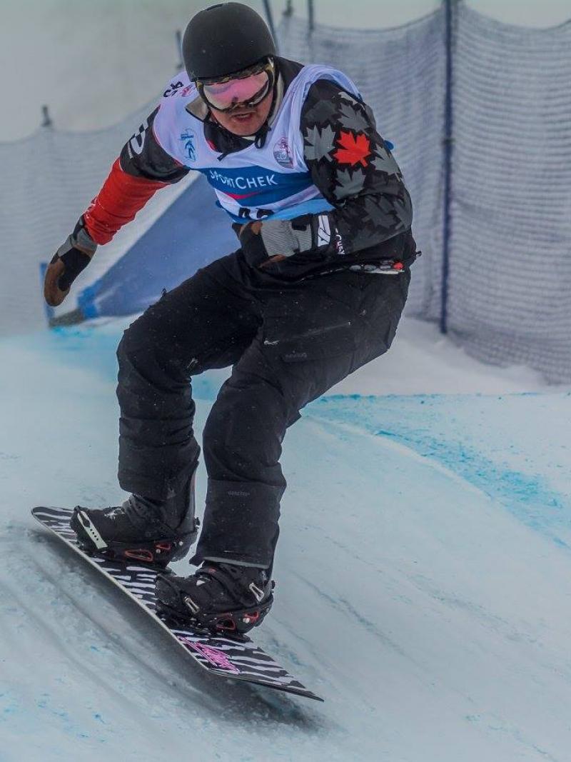 Canada's Alex Massie in snowboard action at Big White, Canada