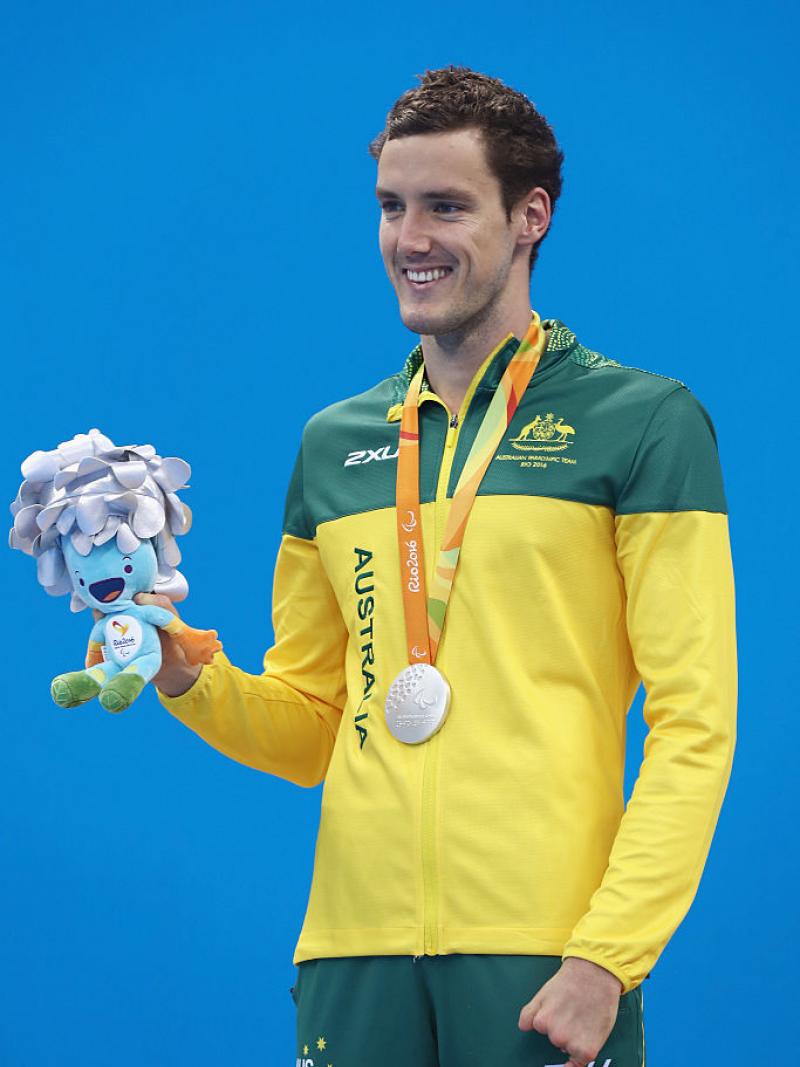 Australia's Blake Cochrane celebrates on the podium at Rio 2016