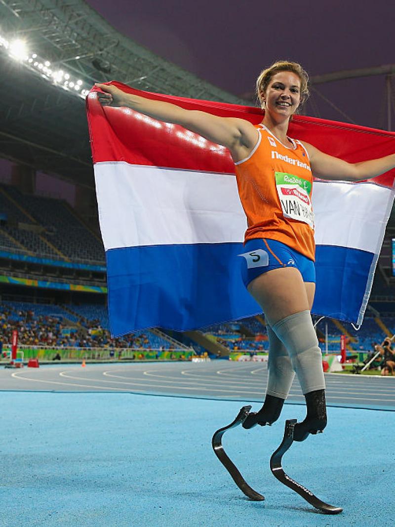 Marlou van Rhijn celebrates after winning gold at Rio 2016.
