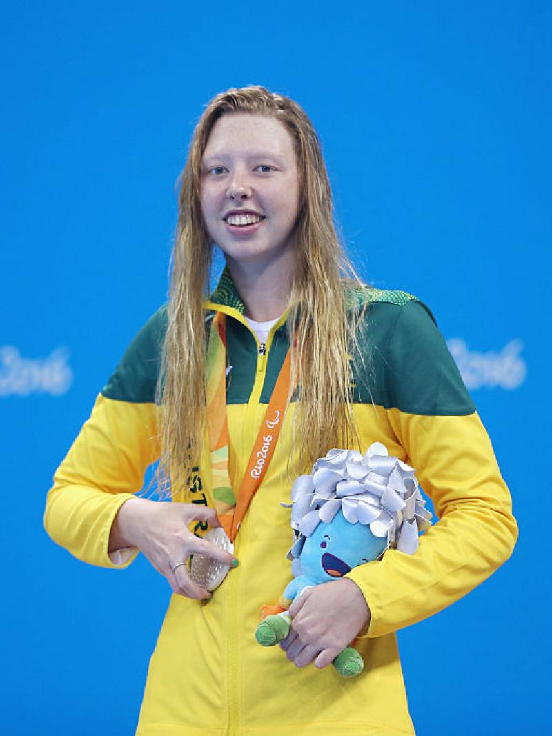 Lakeisha Patterson celebrates on the podium at Rio 2016.