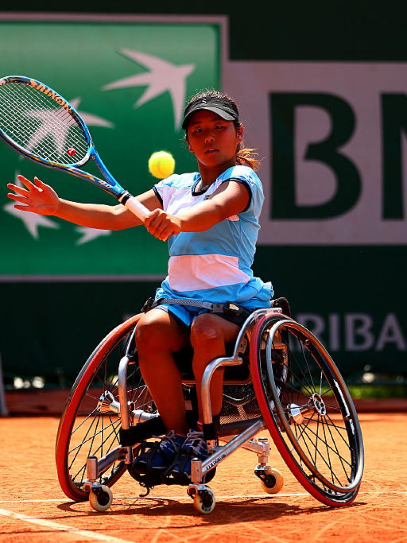 Japan's Yui Kamiji hits a shot at Roland Garros