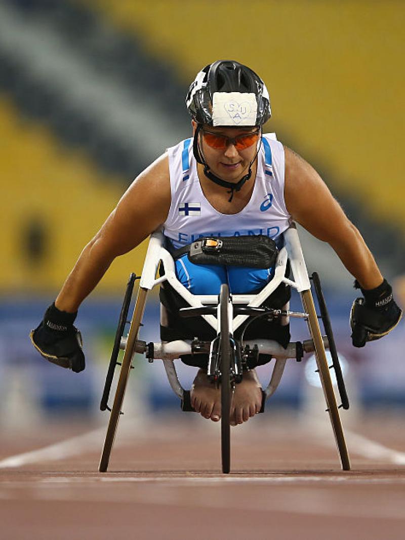 a wheelchair rcaer on the track