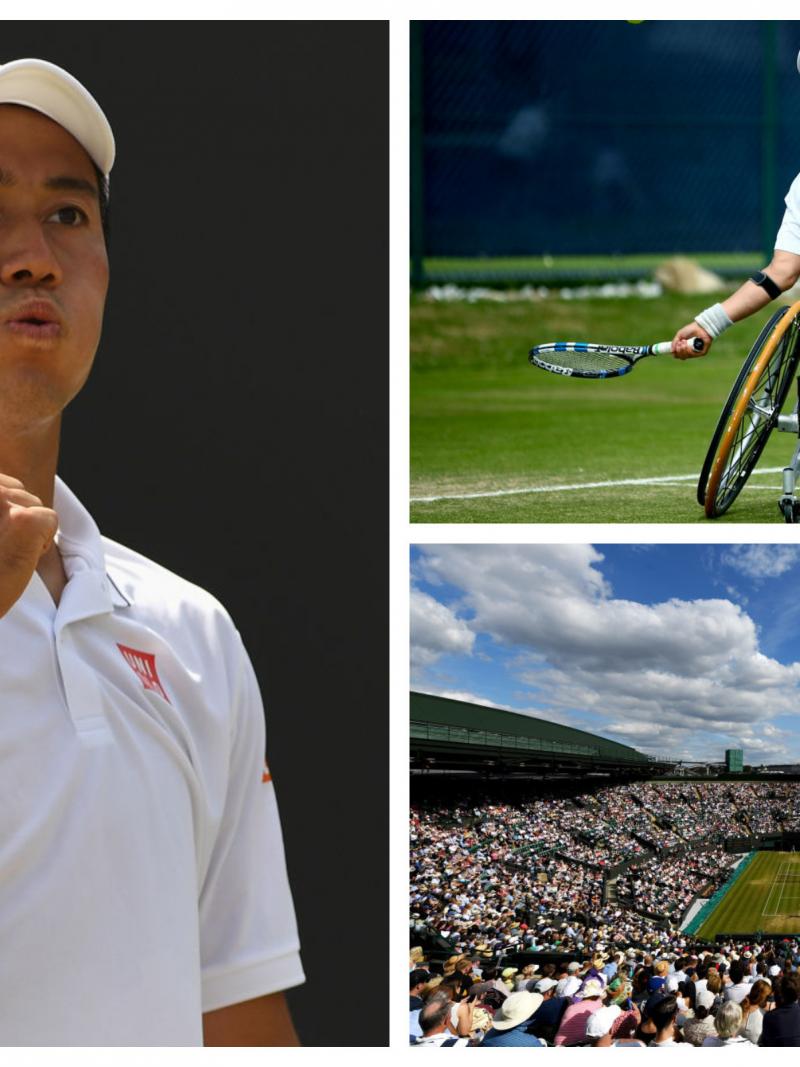 an able-bodied and wheelchair tennis player, a tennis stadium
