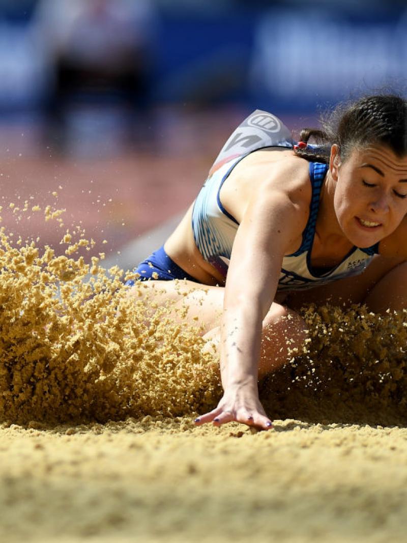 Woman during long jump