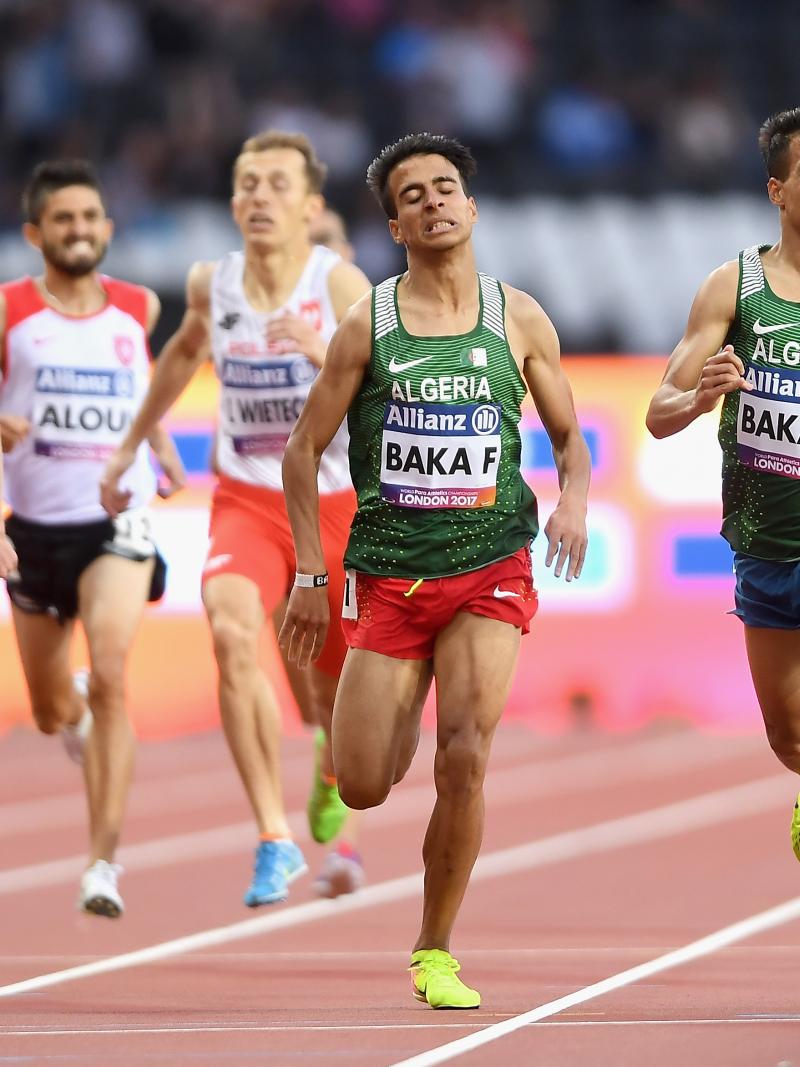 Fouad Baka of Algeria (L/Silver) and Abdellatif Baka of Algeria (R/Gold) cross the line to win their respective medals in the men's 1500m T13 final at London 2017.