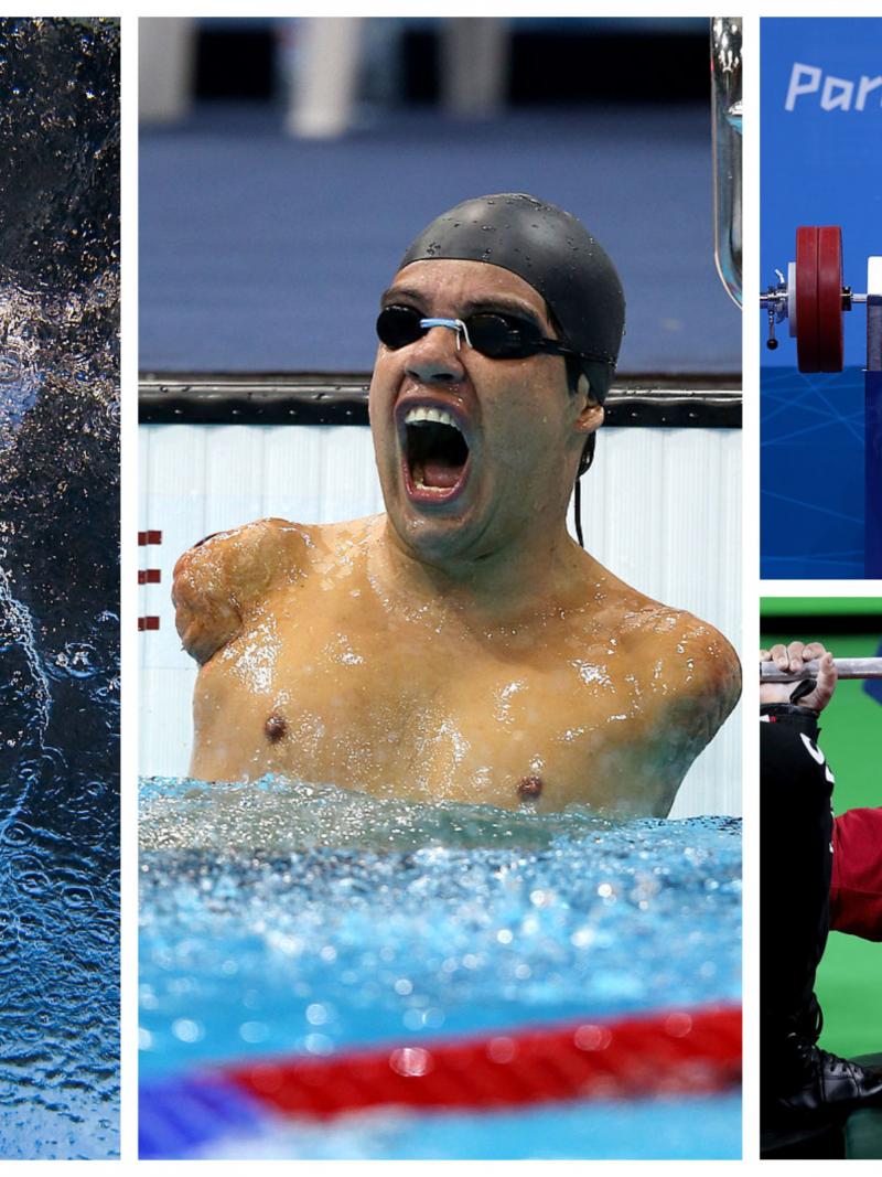 two para swimmers and two para powerlifters compete in their sports