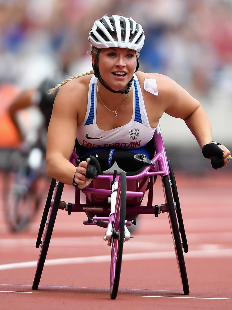 Great Britain's Samantha Kinghorn celebrates winning the women's 100m T53 at London 2017.