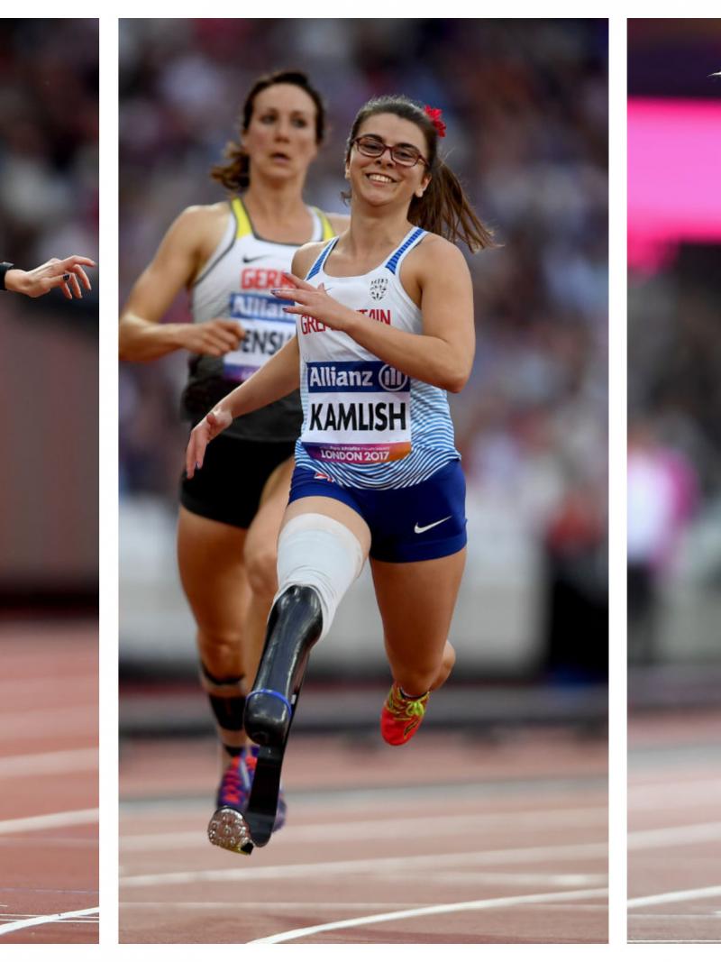 three female Para sprinters running