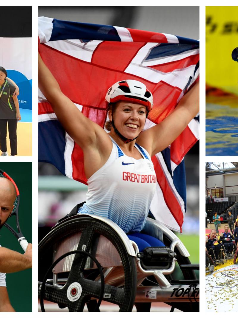 a group of para athletes celebrate their victories