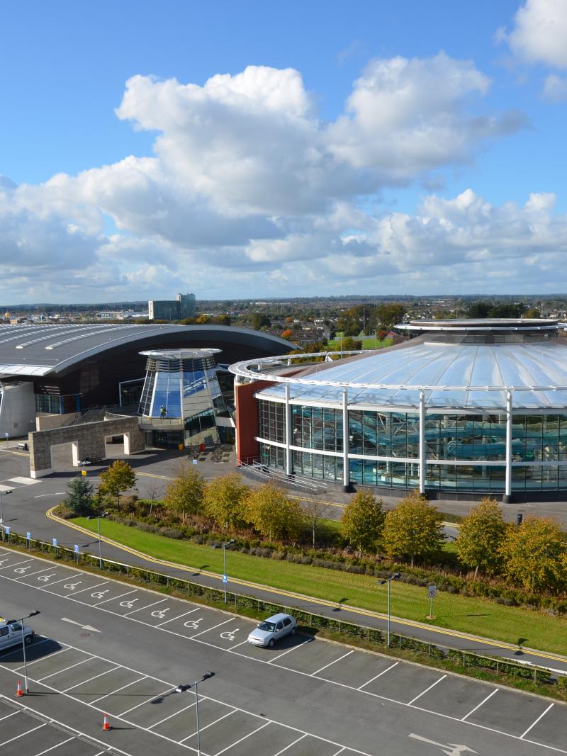 an aerial view of an aquatics centre