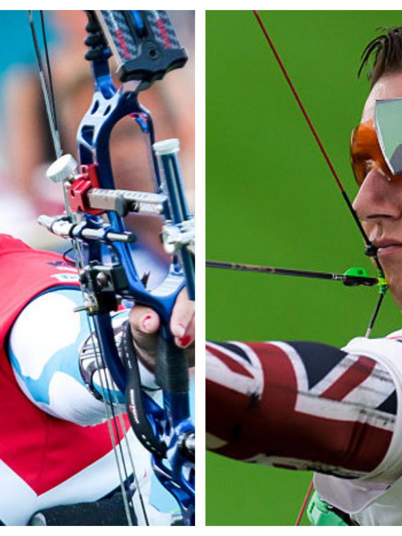 a male and a female Para archer prepare to shoot