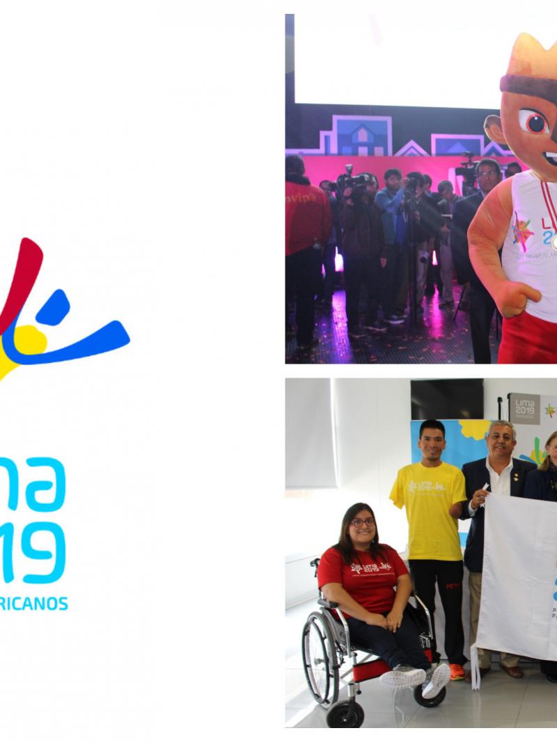 a logo, a mascot and a group of Para athletes