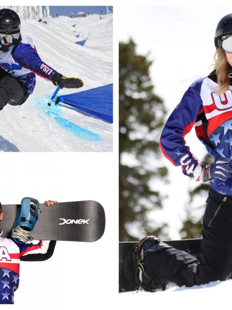 two male snowboarders and a female snowboarder